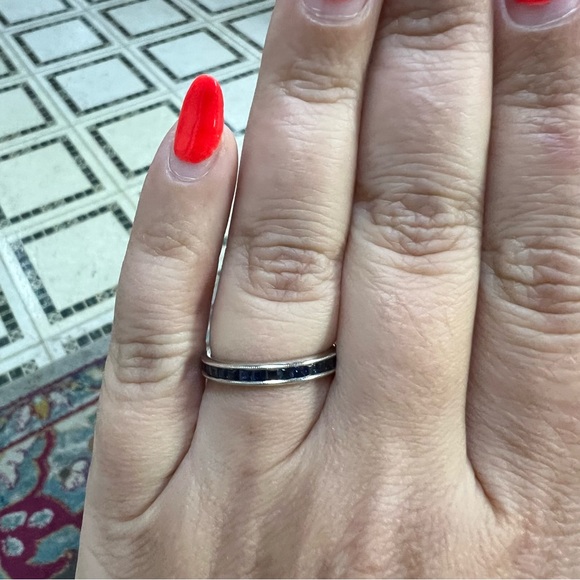 14k White Gold Sapphire 3/4 Way Band - Picture 6 of 7